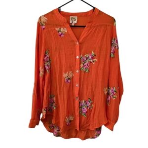 Fig and Flower Orange Floral Button Down Shirt